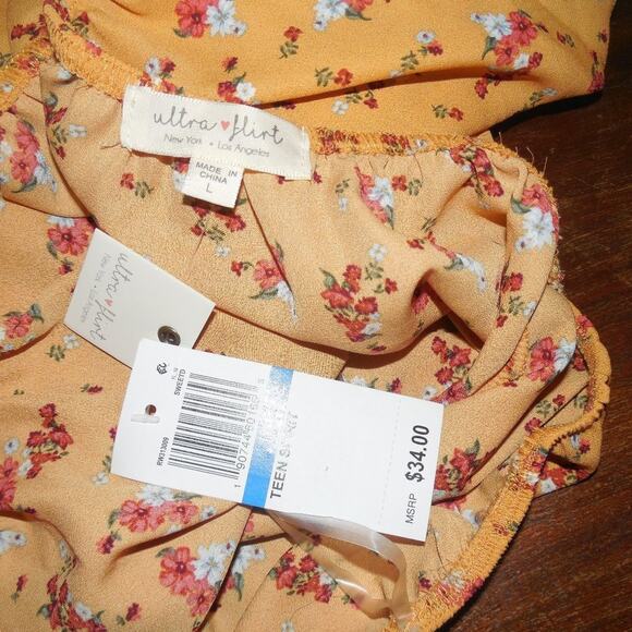 Ultra Flirt Cottagecore Boho Hippie Orange Floral Summer Teen Spirt Top - Picture 6 of 7